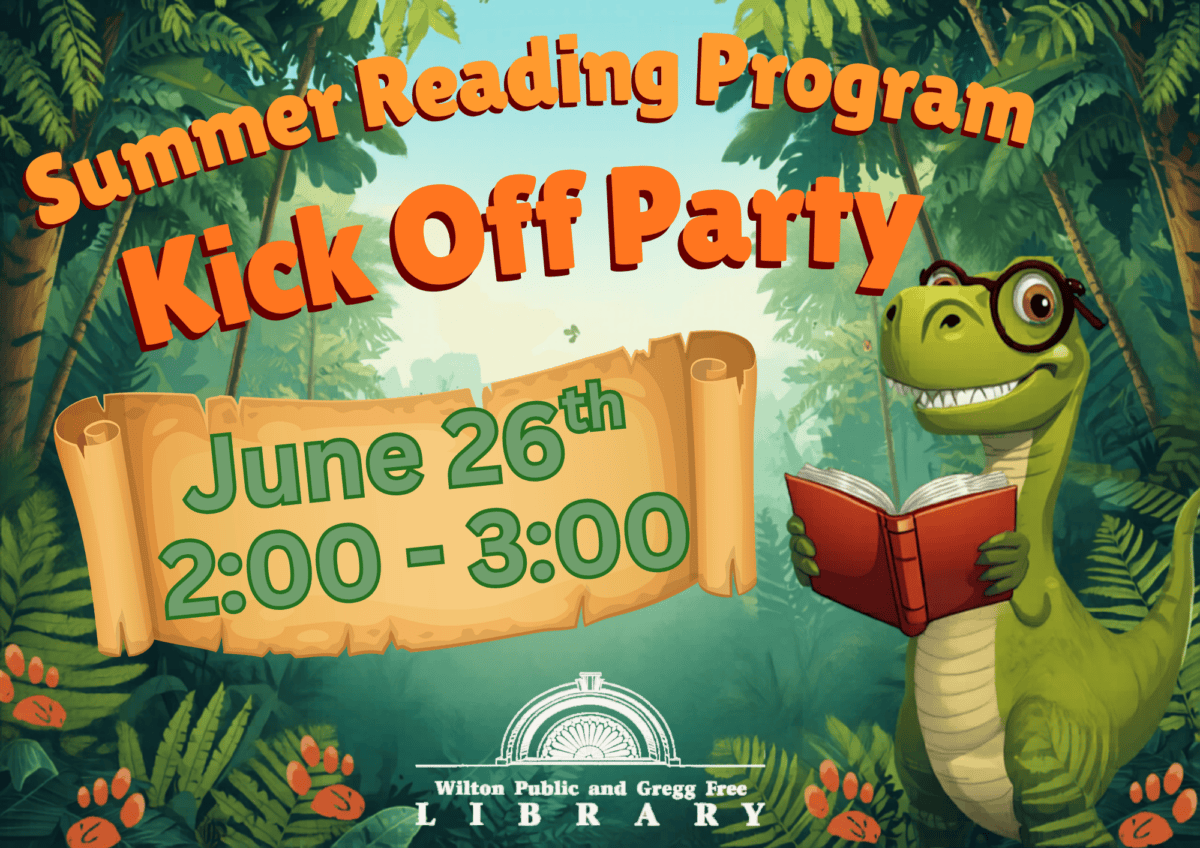 dinosaur summer reading kickoff party flyer