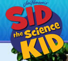 Logo for "Sid the Science Kid," with bold red, yellow, and blue text on a blue background. The Jim Henson Company branding appears at the top.